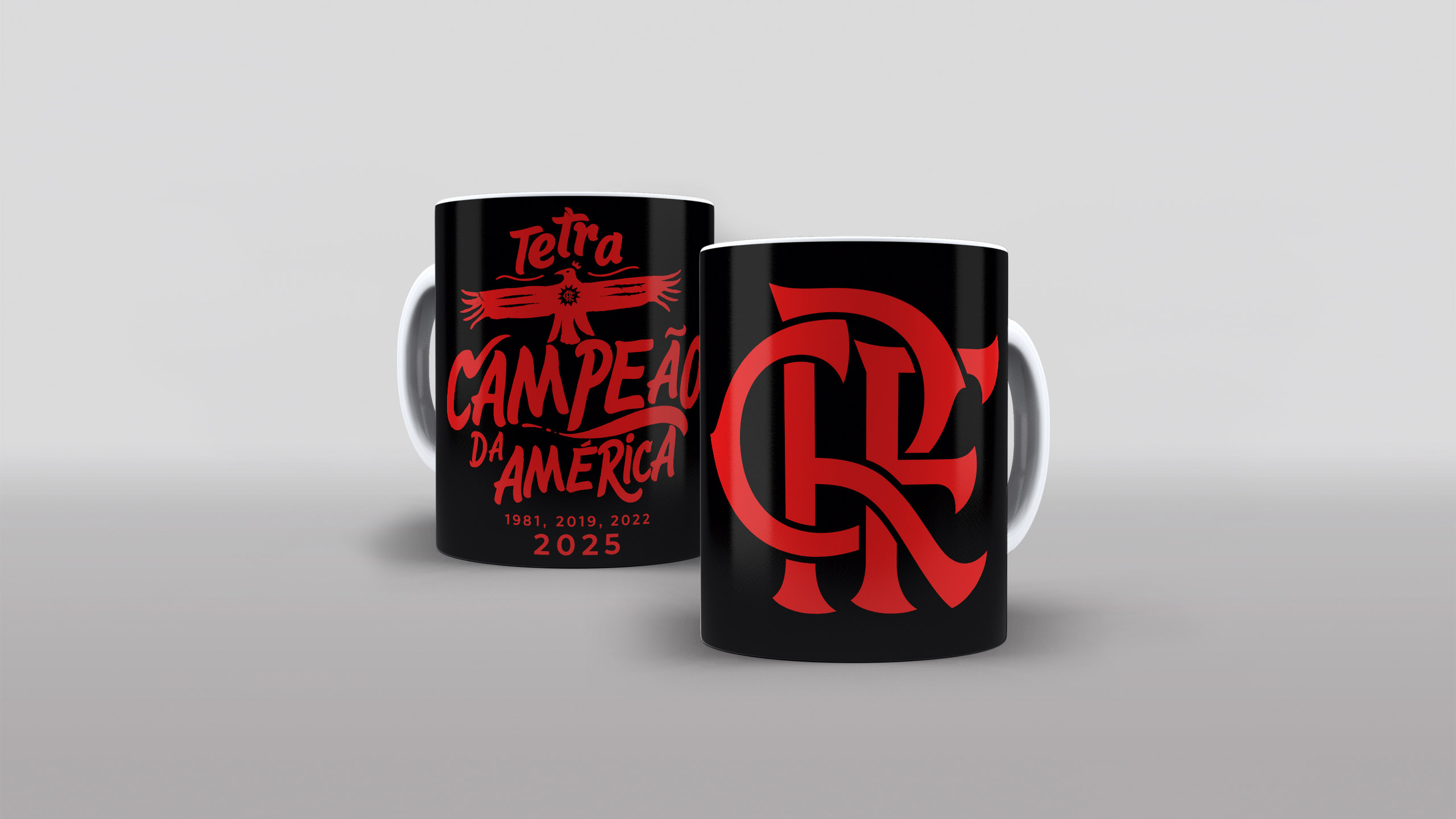Arte pra caneca flamengo tetra campeão da américa 1981 2019 2022 2025